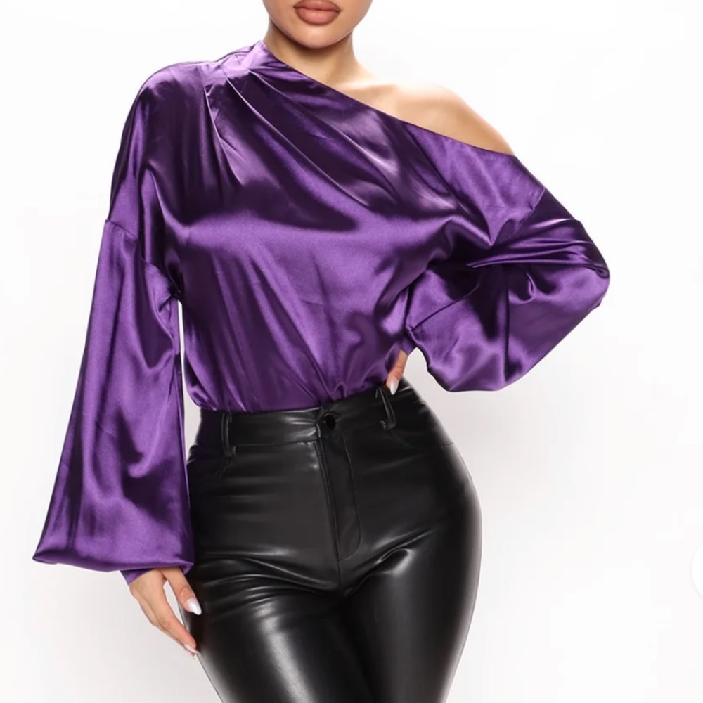 Fashion Nova Purple Satin Bodysuit